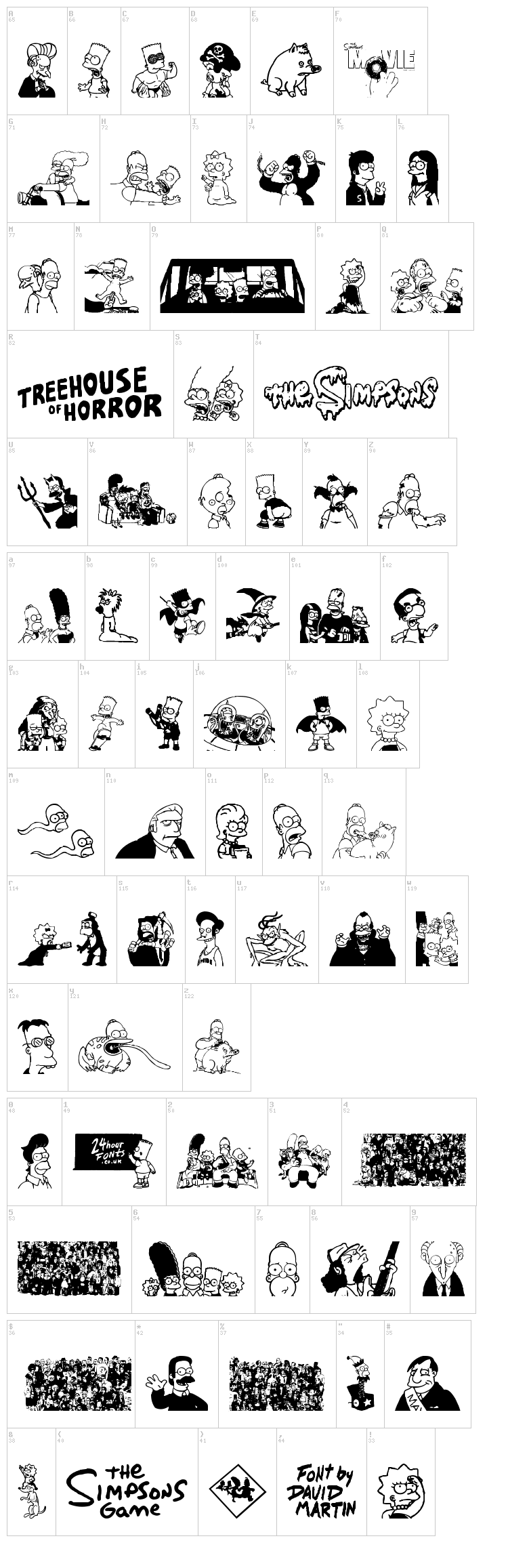 Simpsons Treehouse of Horror font map